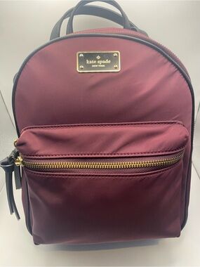 Kate Spade Burgundy Mini Nylon Backpack with Gold Hardware